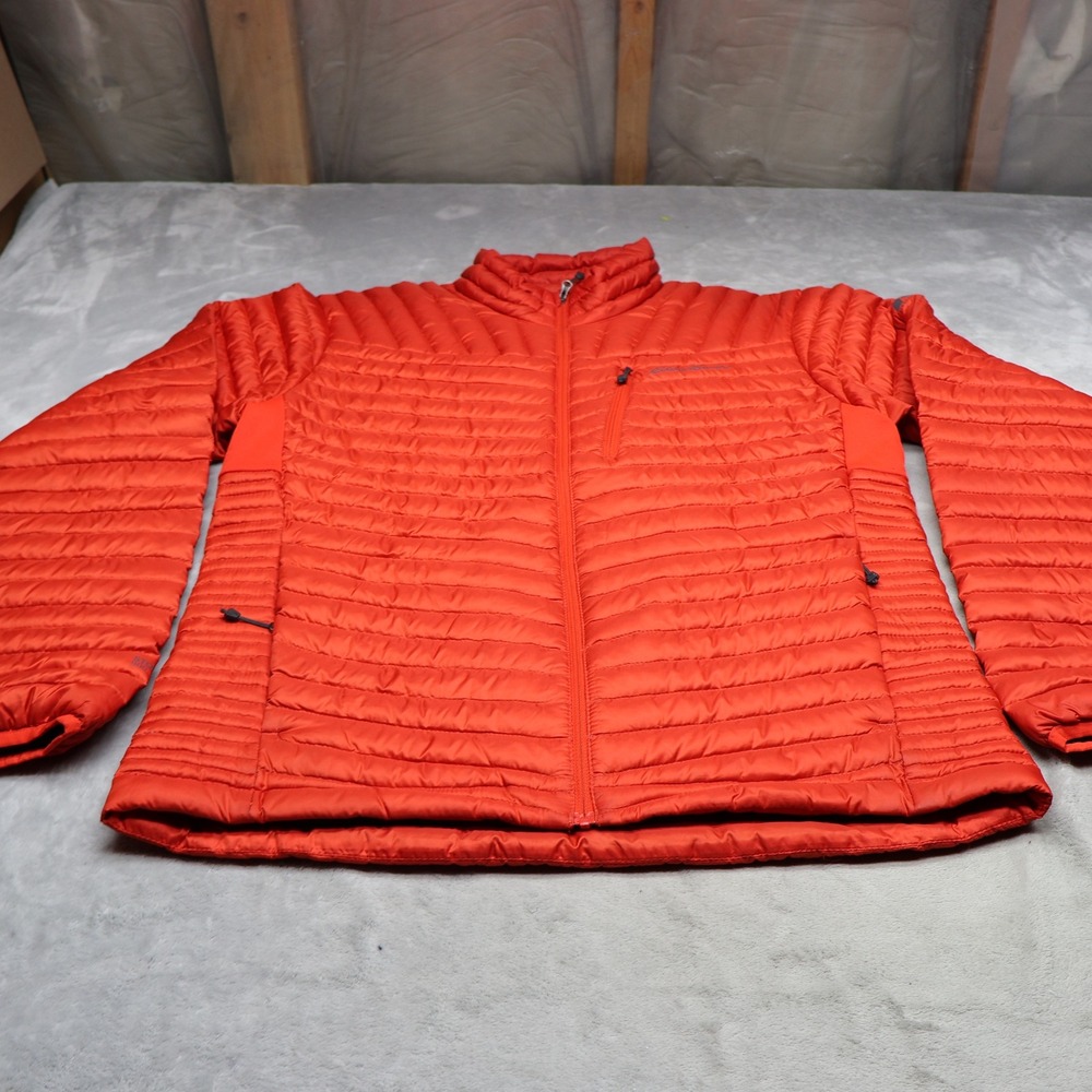 Eddie Bauer Down Jacket Men Medium Orange MicroTherm 2.0 Light Insulated Quilted